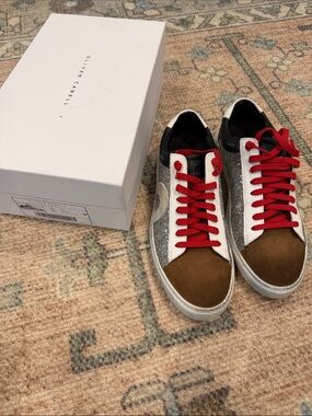 Oliver Cabell Women’s PeytonLow-Top Sneakers - Brown/White/Silver with Red Laces
